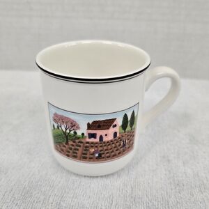 Vtg IVilleroy and Boch Design Naif Porcelain Rooster and Farm Harvest Scene Mug